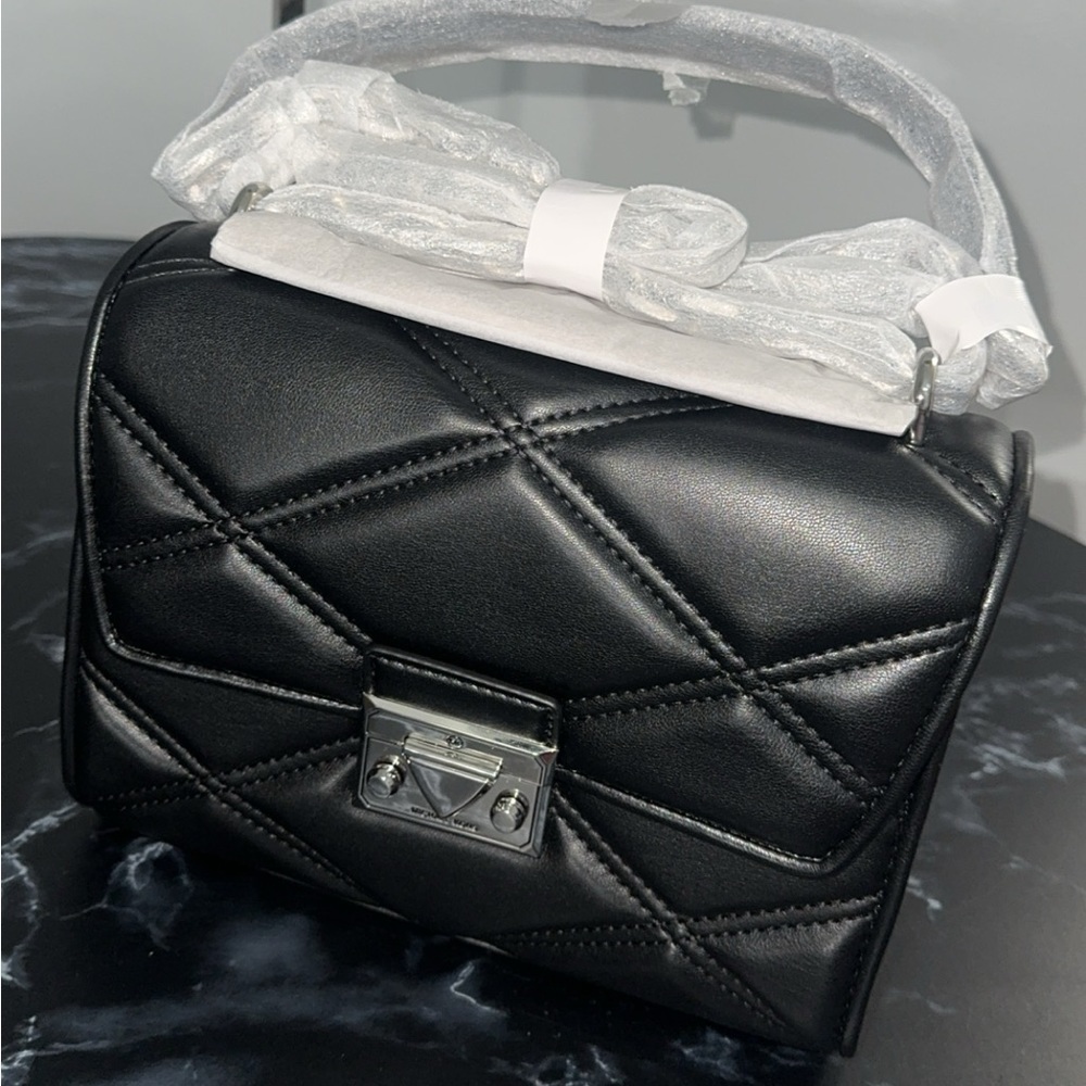 MICHAEL KORS Black Silver Serena Quilted F. Leather Crossbody Bag AUTHENTIC NWT - Picture 9 of 9